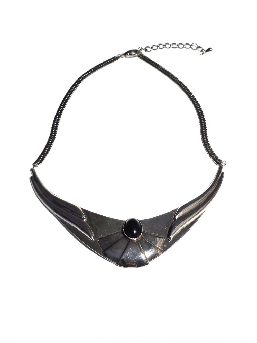 80s 90s silver & black bib necklace